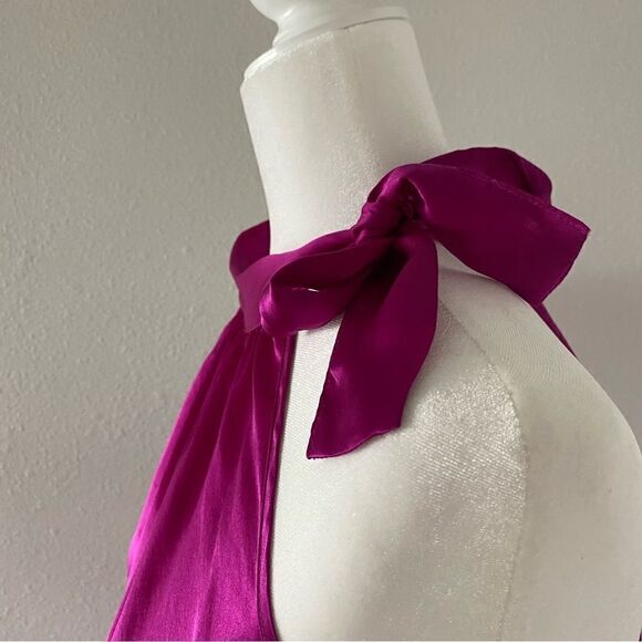 Kersh Hot Pink Halter Top Barbie Mock Turtleneck Side Bowtie SZ S - Picture 6 of 13
